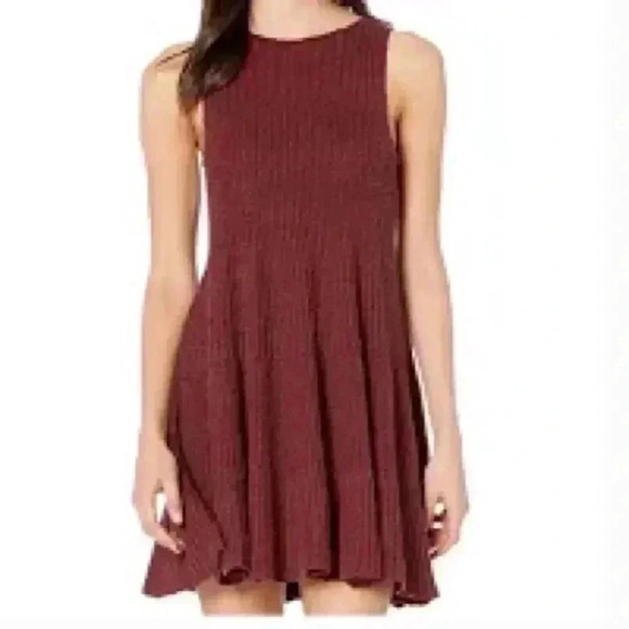 Free People maroon Waterfall Knit swing crew neck Dress with slip size Small - Picture 3 of 15